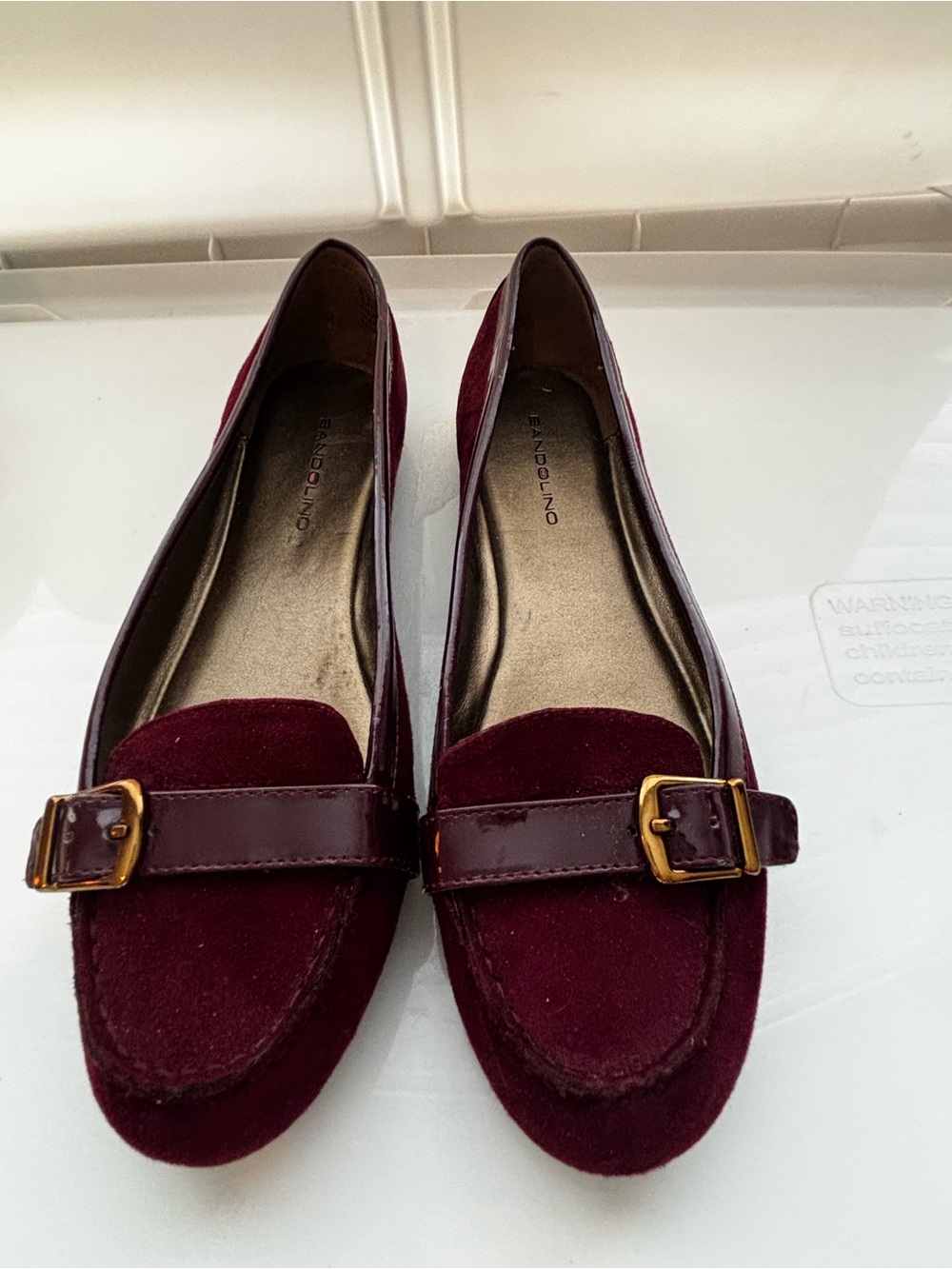 Bandolino Wine Burgundy Suede Loafers with Gold Buckle